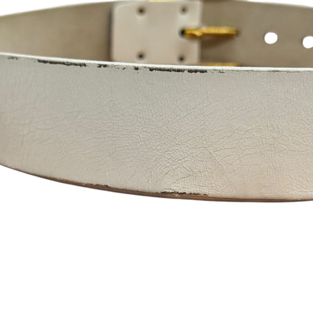 Garay Wide Leather Belt White Gold Vintage Womens SZ Small Minimalist Chic 60s - Picture 9 of 11
